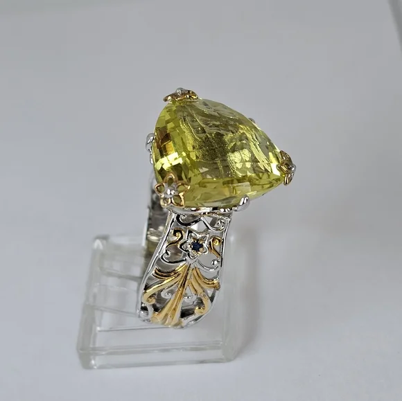 Genuine Ouro Verde Quartz Palladium Sterling Silver & 18k Ring Sz 7! - Picture 5 of 8
